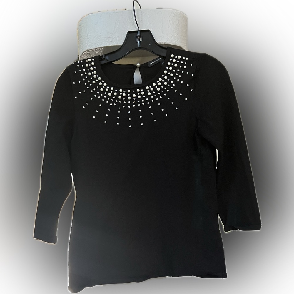 White House, Black market, embellished, jewel neck, preowned, black, size medium